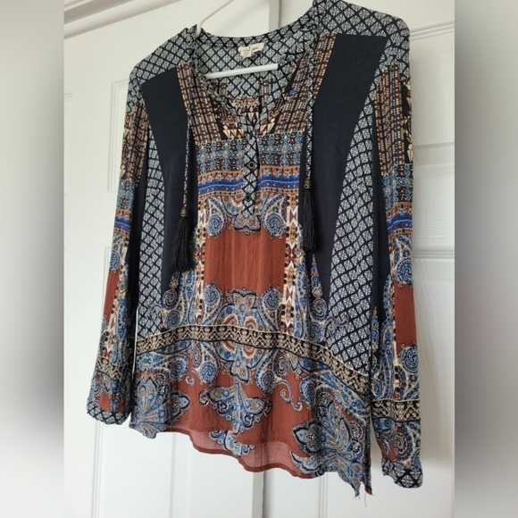 Tribal Jeans Arctic Dreamer Women's Blouse 100% Rayon Tassels Multicolor S/P - Picture 13 of 15